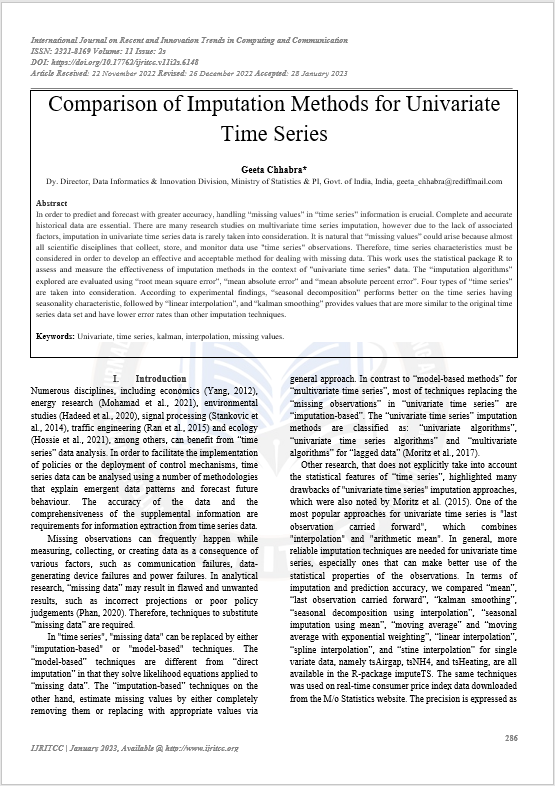 Comparison of Imputation Methods for Univariate Time Series